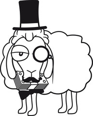 geld fressen essen hunger sir gentlemen reich geldscheine herr mann mustache schnurrbart monokel brille zylinder hut lustig klein süß niedlich comic cartoon schaf ziege wolle bauer bock