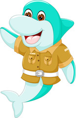 Naklejka premium funny dolphin cartoon smile with waving
