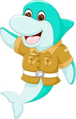 Poster de jardin Dauphin funny dolphin cartoon smile with waving