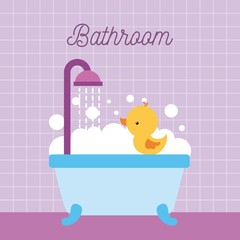 Naklejka premium bathroom bathtub shower duck foam and pink tile wall