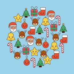 collection icons merry christmas celebration decoration