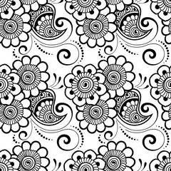 Seamless asian ethnic floral pattern. Mehndi design. Vector illustration