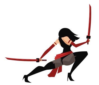 female ninja with two swords