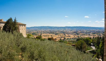 Fototapeta na wymiar Assisi, one of the most beautiful small town in Italy. Landscape on the plain from the city center