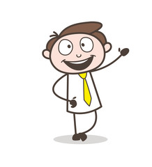 Happy Young Office Employee Gesturing Hand Vector Illustration