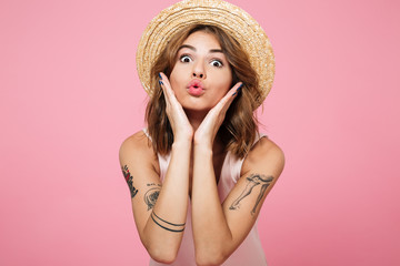 Close up portrait of a lovely girl in summer hat