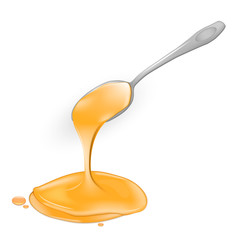 A spoon of honey on a white background. Linden natural product. Isolated. Vector.
