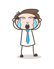 sad male secretary crying face vector illustration