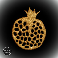 Gold pomegranate vector illustration. Stylized golden fruit background.