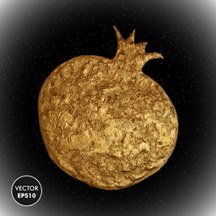 Gold pomegranate vector illustration. Stylized golden fruit background.