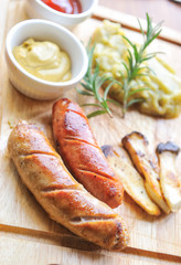 Grilled sausage with mushrooms