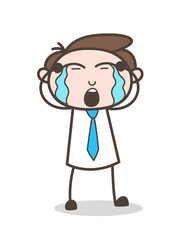Cartoon Young Businessman Crying Face Vector
