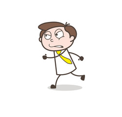 Cartoon Young Businessman Running in Aggression