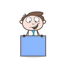 Cartoon Business Guy with Banner Board Vector