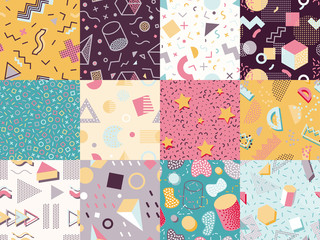 Memphis abstract textures geometric ornament background vector illustration seamless pattern