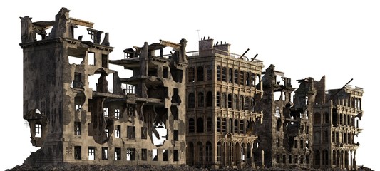 Ruined Buildings Isolated On White 3D Illustration