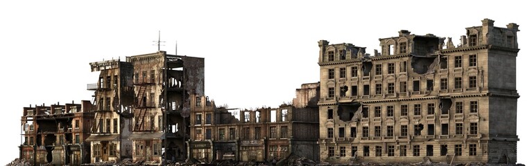 Fototapeta na wymiar Ruined Buildings Isolated On White 3D Illustration