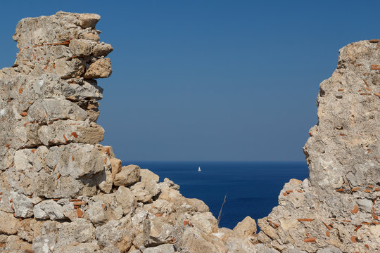 Ruins of the medieval Feraklos castle, Rhodes island, Greece