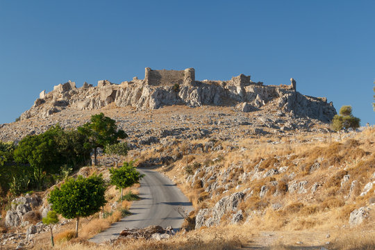 Ruins of the medieval Feraklos castle, Rhodes island, Greece