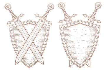 VIntage shield with swords. Hand drawn sketch