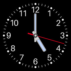 Black clockface. Five o'clock