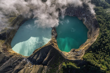 Panoramic Aerial view of Kelimutu volcano and its crater lakes, Flores, Indonesia - obrazy, fototapety, plakaty