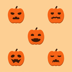 Pumpkins Halloween cartoon emotion icon set, vector illustration.