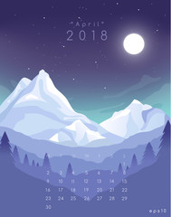 2018 Calendar Template with beautiful landscape background : Vector Illustration