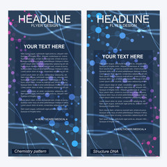 Obraz premium Leaflet flyer layout. Magazine cover corporate identity template. Science and technology design, structure DNA, chemistry, medical background, business and website templates. Vector illustration