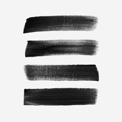 Acrylic art brush painted black textured stripes set isolated vector background. Watercolor stroke set.