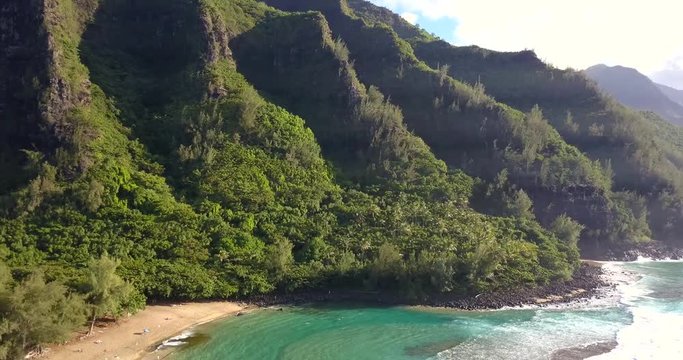 Exotic Tropical Paradise Aerial Helicopter Napali Coast Kauai Hawaii Cliffs Ocean Sea Turquoise Water