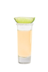 Shot of tequila with lime