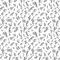 Hand drawn alphabet monochrome grey letters seamless pattern. Ink sketch texture and background.
