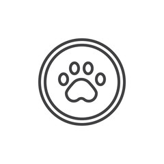 Paw print line icon, outline vector sign, linear style pictogram isolated on white. Symbol, logo illustration. Editable stroke