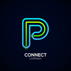 Letter P Logo Design,Circle shape, Link, Technology and digital, connection vector logotype