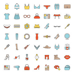 Women's accessories color icons set