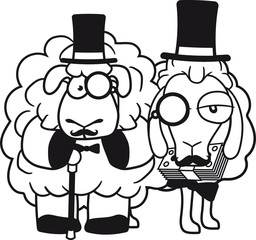 freunde 2 team paar sir herr gentlemen zylinder hut mustache schnurrbart reich monokel brille lustig klein süß niedlich comic cartoon schaf ziege wolle bauer bock müde cool