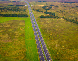 Aerial view of a highway at country siade