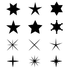 Set of black stars icons isolated on white background. Vector illustration