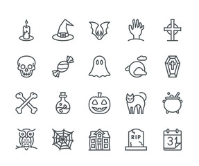 Halloween Icons, Monoline concept. The icons were created on a 48x48 pixel aligned, perfect grid providing a clean and crisp appearance. Adjustable stroke weight. - 175445500