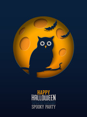 Halloween Owl, Papercut Design Multilayered papers create spooky Halloween scene under the full moon.