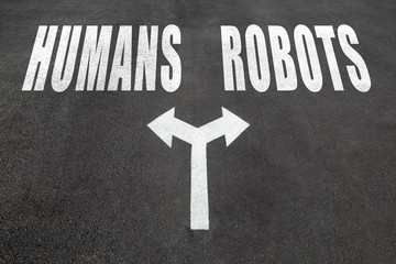 Fototapeta premium Humans vs robots choice concept