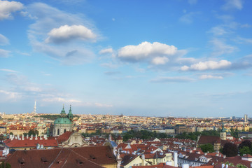 Fototapeta na wymiar Aerial view Prague city in sunny day, Czech republic