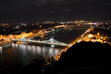 Fototapeta na wymiar Liberty bridge and Danube at night in Budapest
