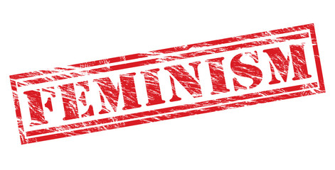 feminism red stamp on white background