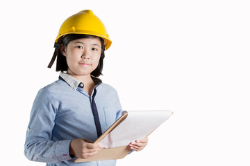 little girl engineer isolated on white background