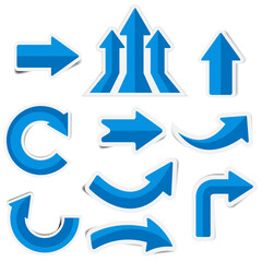 Blue paper arrow stickers with shadows