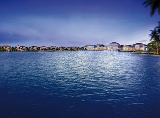 Fototapeta premium Scene of the blue lake in luxury village.