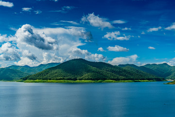 Lake with blue sky background