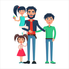 Happy Father of Many Children Vector Illustration